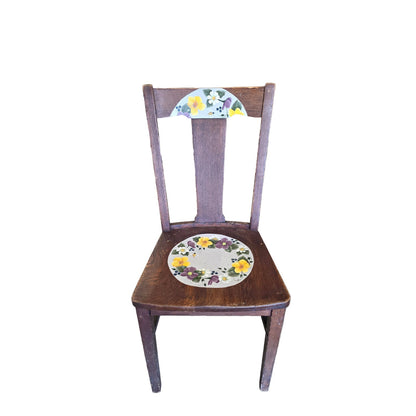 Solid Wood Hand-Painted Floral Accent Chair | One-of-a-Kind Artisan Art | 17.5" x 34" Tall