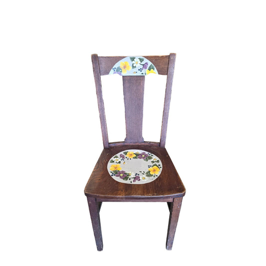 Solid Wood Hand-Painted Floral Accent Chair | One-of-a-Kind Artisan Art | 17.5" x 34" Tall