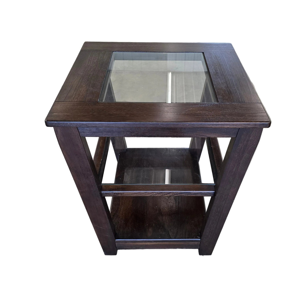 Urban Icon Glass Inlay Wood End Table | 24" Square x 25" Tall | Modern & Transitional