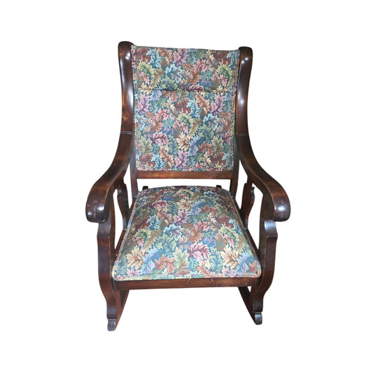 Vintage Mahogany Upholstered Rocking Chair | 23.5" x 38.5" | Statement Accent