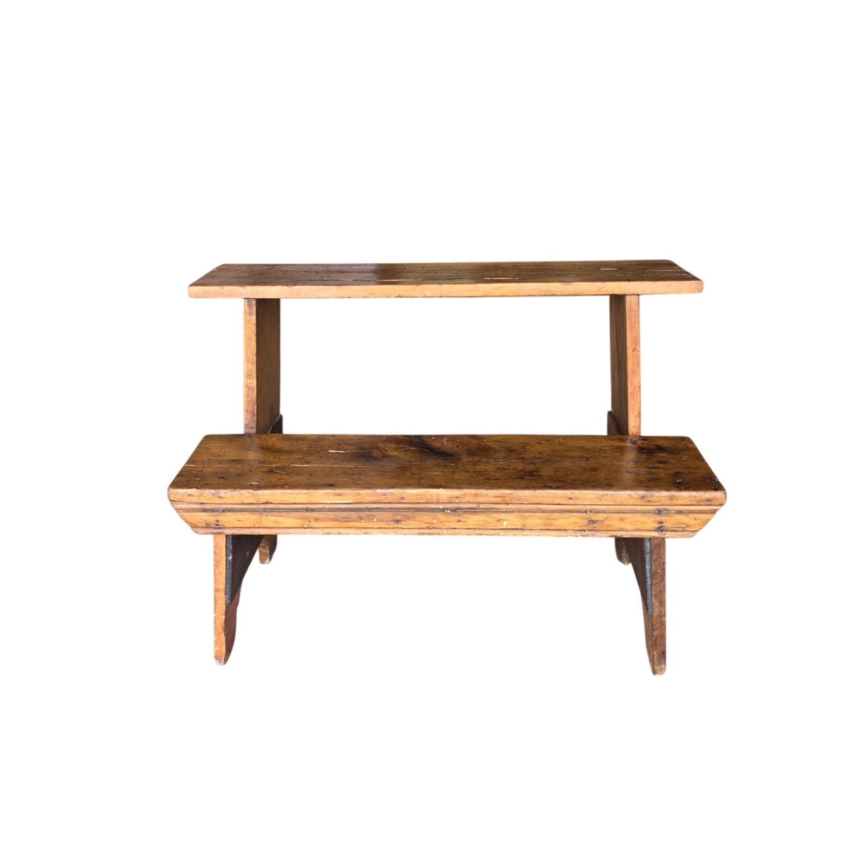 Primitive Rustic Two Tier Solid Wood Bench