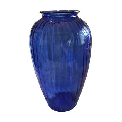 Vintage Cobalt Blue Ribbed Glass Bouquet Vase