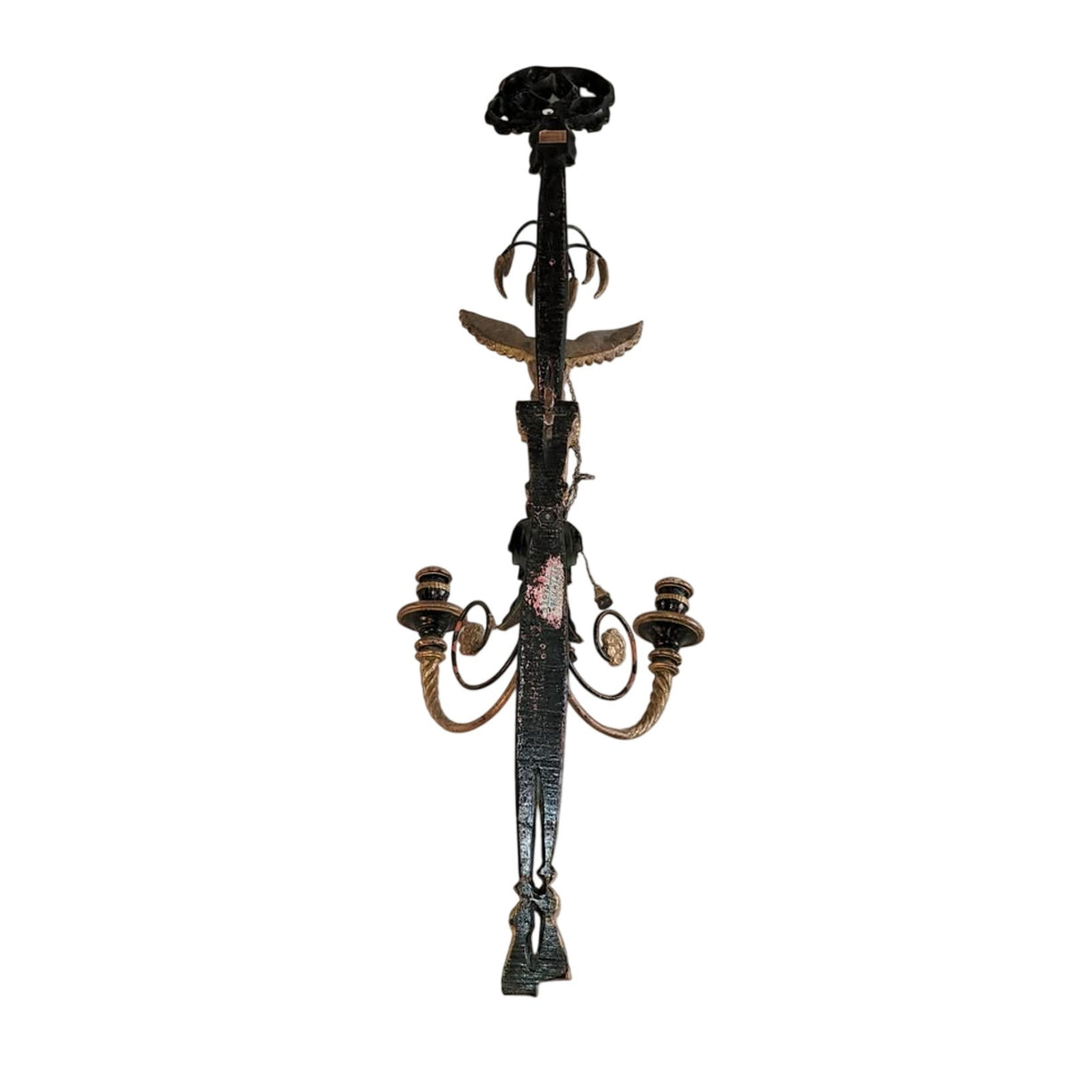 Vintage Hollywood Regency Hand Carved Wood Eagle Wall Sconce Italy