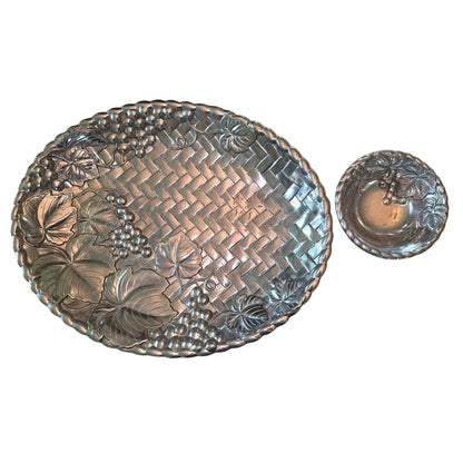 Vintage Pewter Lenox Grapevine Basket Weave Chip & Dop