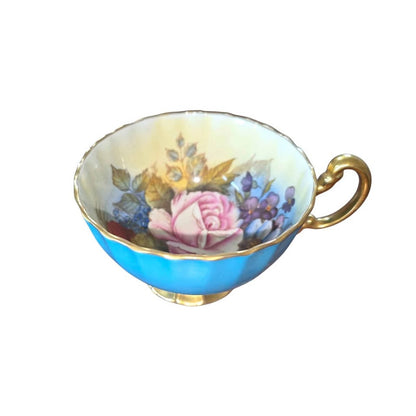 Aynsley Teacup | Signed J.A. Bailey | Hand-Painted Cabbage Rose | Teal & Gold