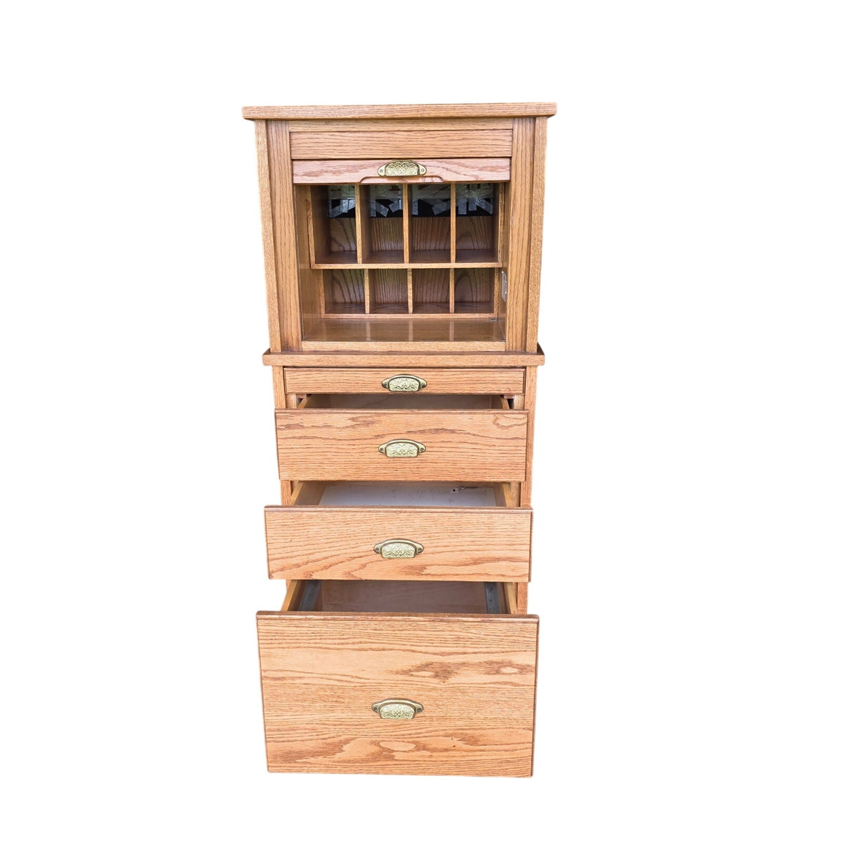 Amish Solid Oak Tamboura Top Organizer Desk