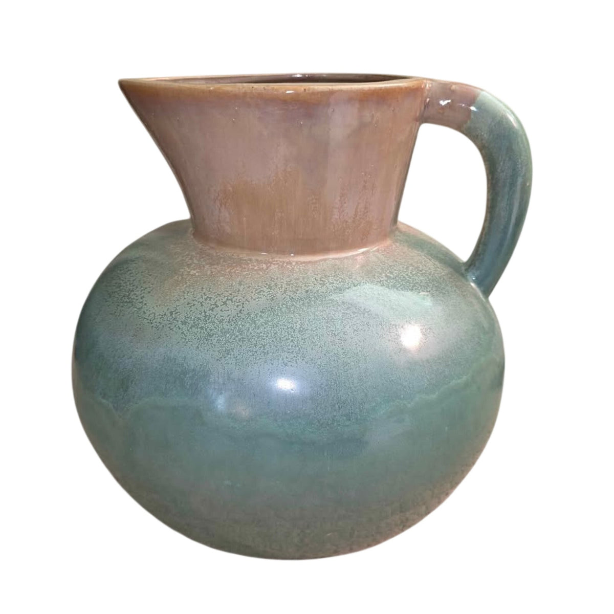 Large Beige to Turquoise Pottery Pitcher