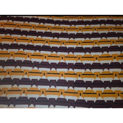 Vintage Hand-Crocheted Goldenrod & Brown Chevron Afghan | 83" x 48" | Boho Throw Blanket
