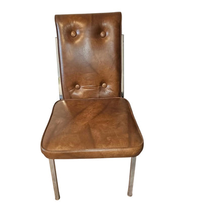 Set of 2 Vintage Stoneville MCM Button Back Brown Faux Leather Dining Chairs