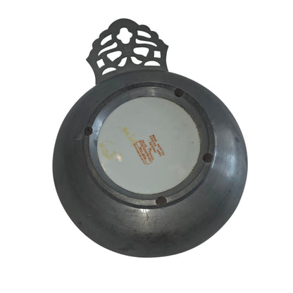 Canton Ware Hand-Painted Porcelain Ashtray with Pewter Handle | Made in Japan | 11" x 8"